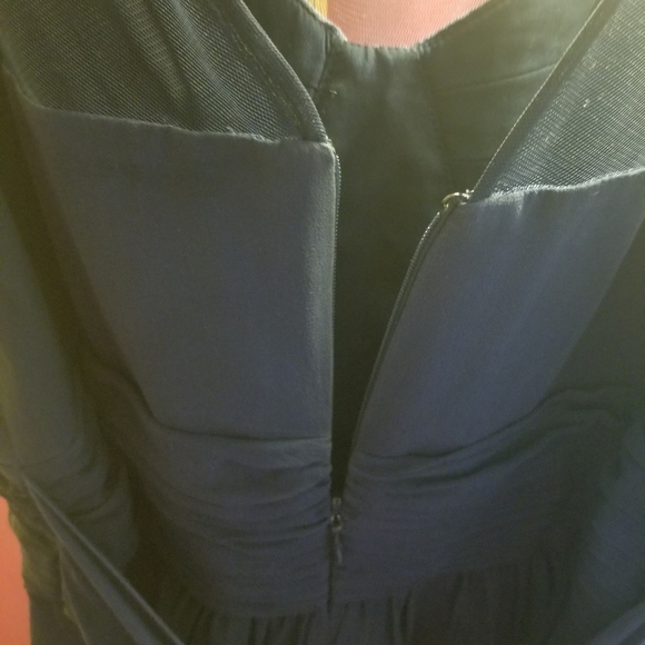 Navy Blue Sweetheart Neckline Sheer Strapped Dress - Picture 4 of 5
